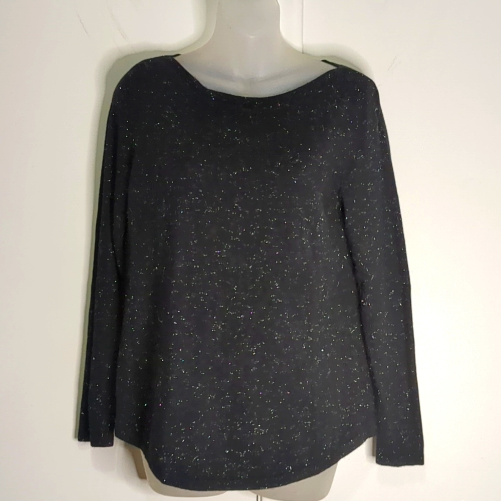 CHICO'S Black Sweater Sz 0 S Silver Sparkle